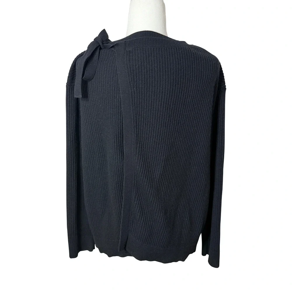 Vince Cashmere Blend Black Ribbed Knit Sweater‎ Tie Slit Back Size M chic cozy